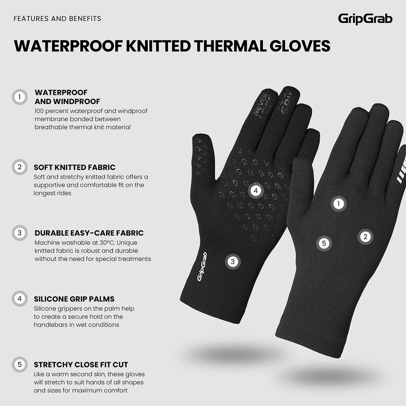 GripGrab Waterproof Knitted Thermal Cycling Gloves Winter Anti Slip Windproof Full Finger Rain Protection Bicycle Glove - Image 2